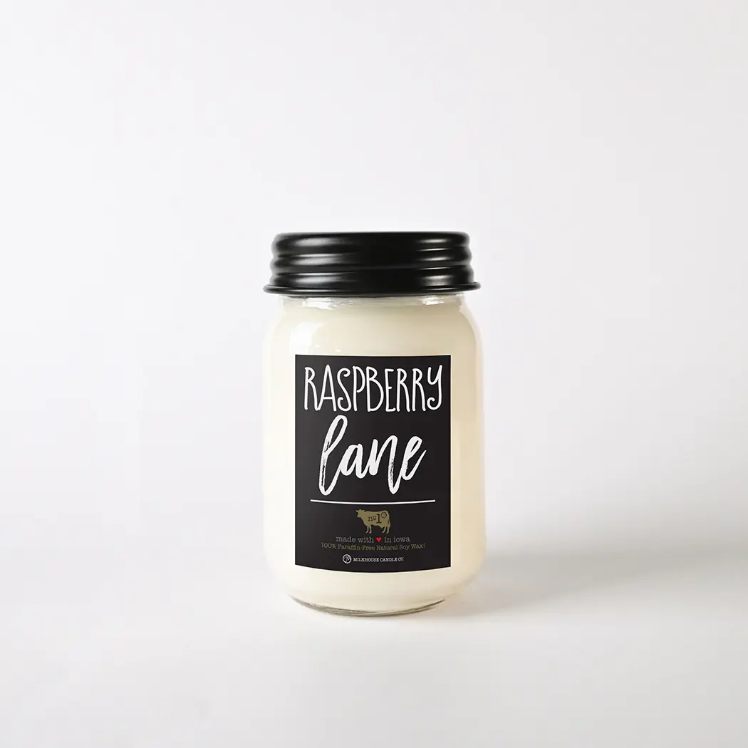 Milkhouse Candle, Raspberry Lane Candle, Sweet Sun-Ripened Raspberries, Blended with a Splash of Pomelo, Layered over Creamy Vanilla Bean and Softened Sugared Petals, Home Fragrance, Soy & Beeswax Wax Blend