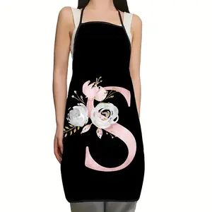 Letter & Floral Flower Pattern Gift Apron, 1 Count Breathable Apron, Durable Apron for Restaurant, Cafe, Hotel, Coffee Shop, Bookshop, Kitchen Cooking Aprons