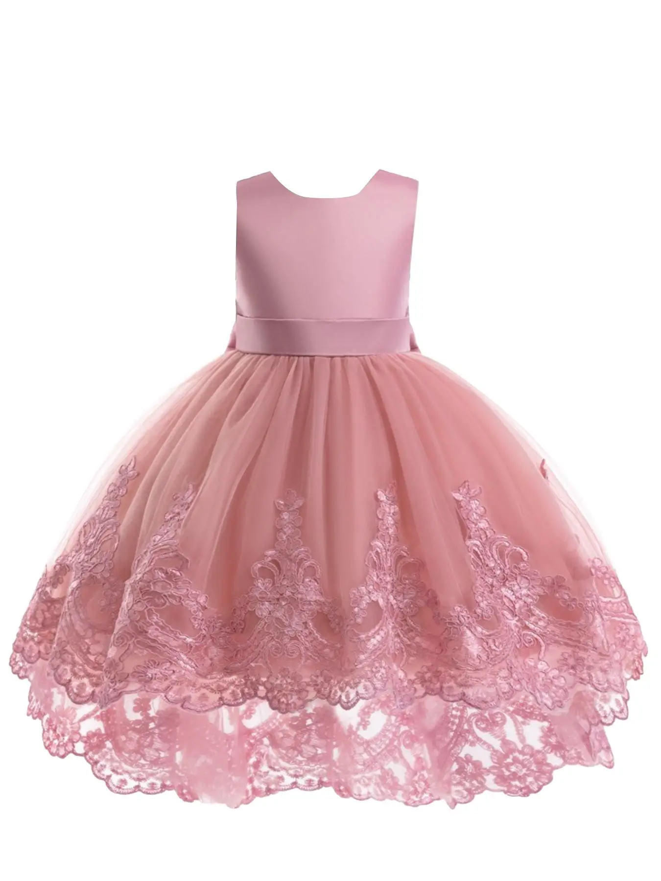 Girl's Contrast Mesh Big Bow Decor Fit & Flare Dress, Elegant Sleeveless Round Neck Formal Midi Dress for Party Wedding Guest, Kids Clothes for All Se