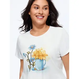 BLOOMCHIC Plus Size Cotton Sun Kissed Embroidered T-Shirt [M–6X], 2026 Summer Vibes