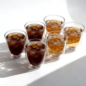 Iced Coffee Glasses (Set of 2-4-6)8.45oz – Perfect for Iced Coffee, Lattes, Cold Brew & Matcha – For Hot or Iced Drinks – Double-Walled Borosilicate Glass – Handmade, Lightweight & Durable soda home office drinkware cup wall insulated water tiktokshopspri