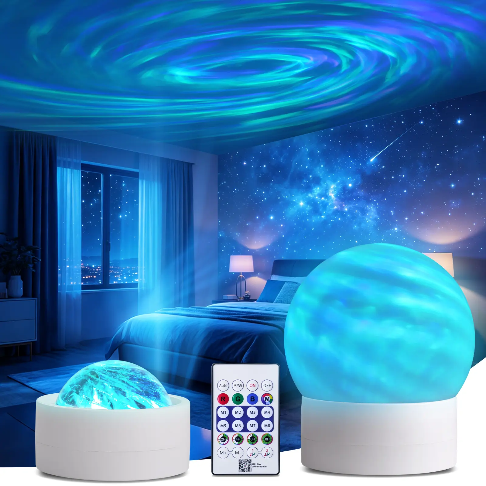 Galaxy Aurora Star Projector Night Light - LED Bedroom Light, Room Decor, Dynamic Swirl Nebula, Remote Control, Adjustable Speed/Brightness, Auto-Off Timer, Birthday Christmas Gift
