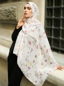 Women's Floral Hijab Scarf, Turban Hijab, Cute Print Headscarf, Muslim Daily Wear, Comfortable Breathable Beach Long Shawl, Fashion Accessory