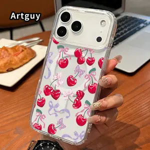 Magnetic Phone Case for iPhone 17 15 Plus 16 Pro Max Air E 14 13 12 11 X XS XR  Cherry Bow Delight  Pattern  TPU Premium Stylish Transparent Protection Case