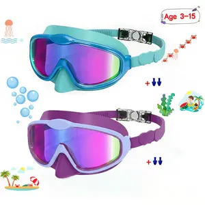 Kids Swimming Goggles 2 Pack Anti-fog Anti-UV Wide View Kids Swimming Goggles 3-15 years old