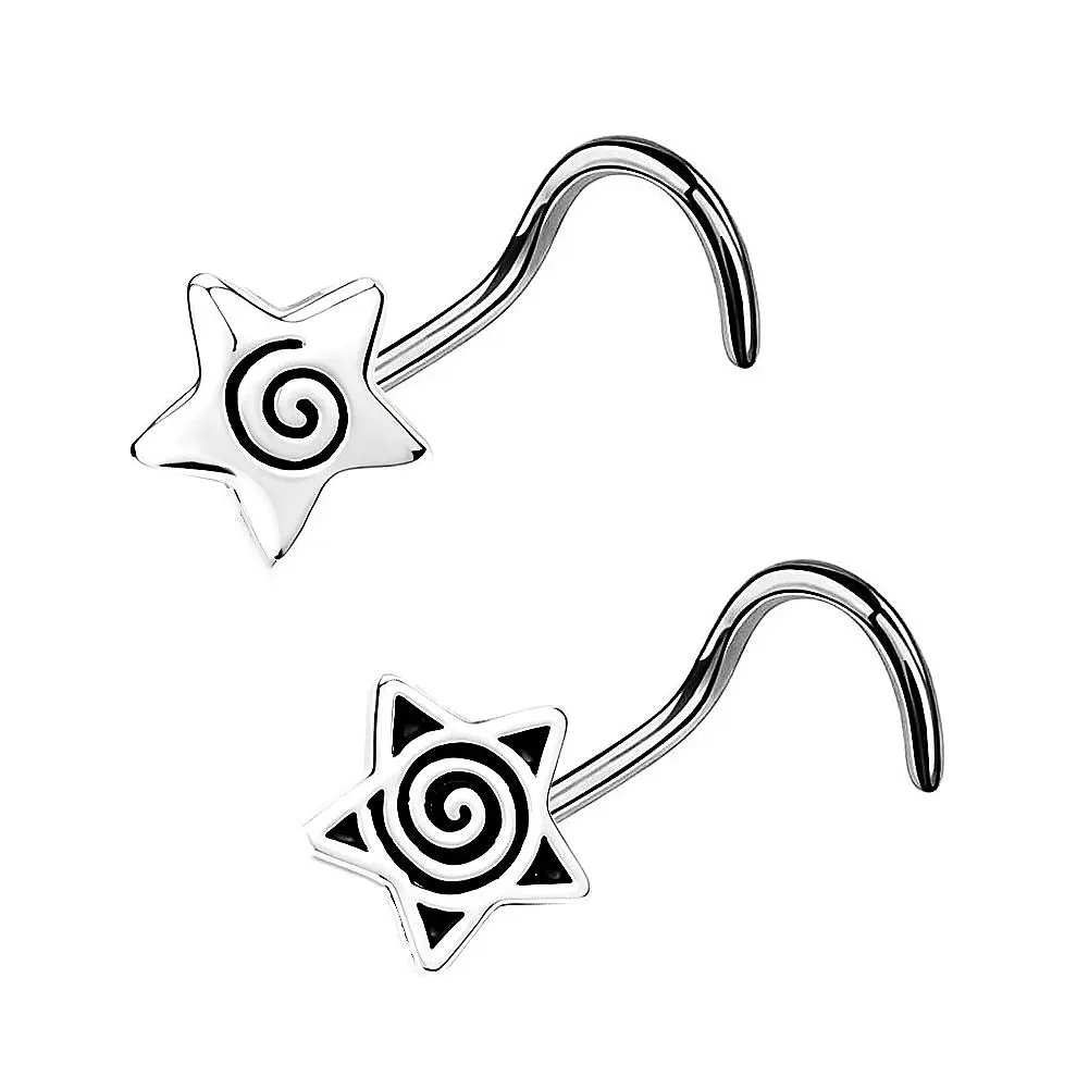 Oufer Titanium Spiral Star S-Shape Corkscrew Nose Stud, 20G Body Jewelry for Nose Piercing