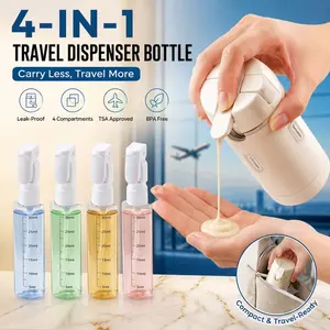 4-in-1 Plastic Rectangle Mini Cosmetic Makeup Set Dispenser Bottle - TSA-Friendly, Leak-Proof BPA-Free Refillable Silicone Squeeze Container with Lock, Compact Lightweight Toiletry Organizer for Business Trips, Gyms