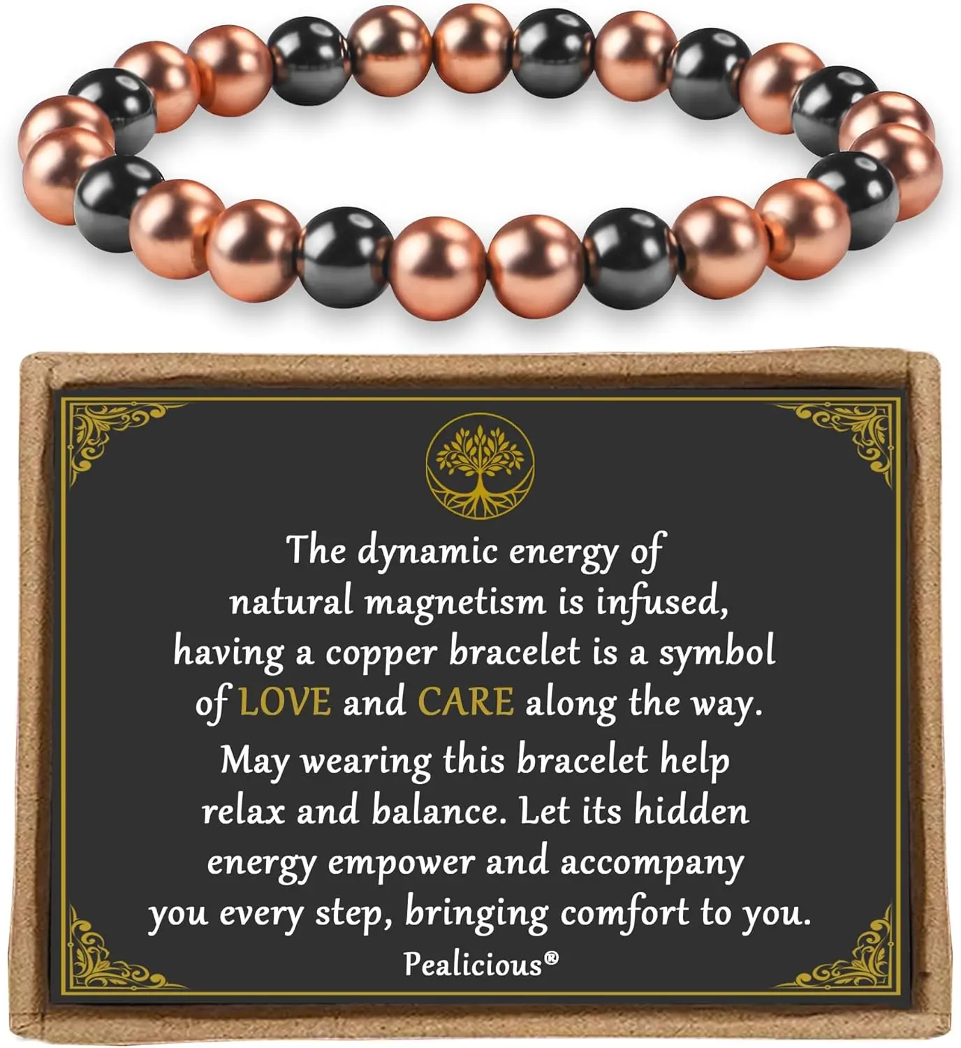 City Fashion Copper Bracelet for Women and Men, 8MM Copper Magnetic Bracelet with 3500 Gauss Magnet Beads as Rakhi Gift for Sister, Cooper Hematite Jewelry Pulsera De Cobre para Mujer for Parents