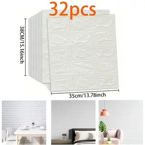 32 Pcs 3D Foam Brick Self-Adhesive Wall Stickers, Retro Bricks Texture, Waterproof Anti-Mold Scratch Resistant, Easy Peel & Stick