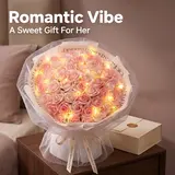 35cm Height Artificial Pink Flower Arrangement - 52 Soap Roses Bouquet with LED Lights, Home Decor Items, Table Decoration, Birthday Gifts for GF, Long-Lasting Romantic Gift for Her, Wedding Party Decor