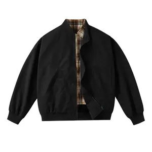 Loose Fit Two Tone Baseball Jacket Plaid Lining Street Style Coat Casual Minimalist Shirt