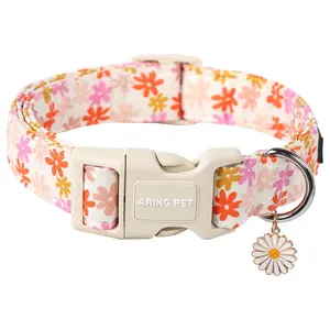 ARING PET Flower Dog Collar, Lightweight Cotton Collar with Plastic Buckle - Adjustable Puppy Accessory for Small Medium Large Girl Boy Dogs