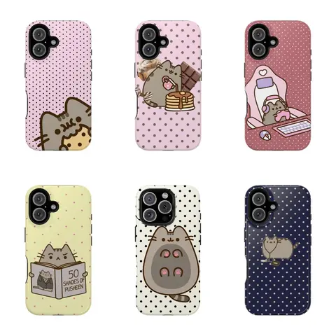 Pusheen The Cat Phone Case, Polka Dot Shockproof Case Cover Compatible With iPhone 16 15 14 13 12 11 Pro Max Galaxy S25 S24 S23 S22 Ultra, Gift For Christmas, Accessories, Smartphone, Protection