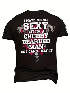 "I Hate Being Sexy But I'm A Chubby Bearded Man" Funny Graphic Cotton T-Shirt, Bearded Man Comfort Tee, Humorous Fashion Outfit, Oversized Casual Shirt, Birthday & Beard Lover Gift For Him
