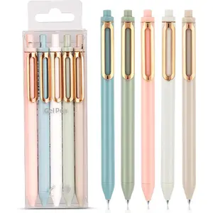 0.5mm Retractable Quick-Dry Black Ink Fine Point Tungsten Tip Gel Pens, 5-Piece Ballpen Set for Home and Office Stationery Supplies