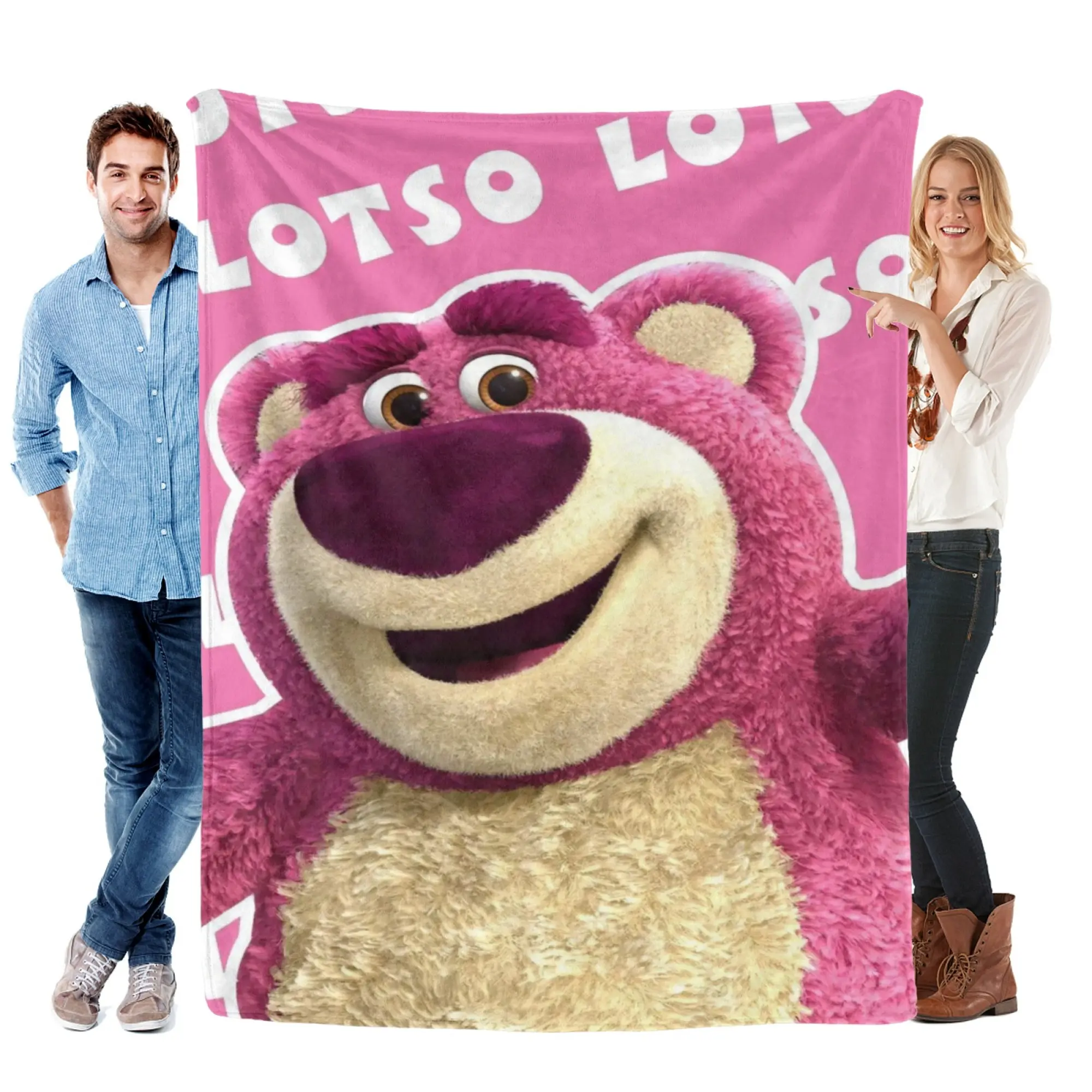[SummerVibes] DISNEY CLASSIC Toy Story Lotso Soft Flannel Blanket, Vibrant 2D Print Pink Throw for Bed, Couch & Home