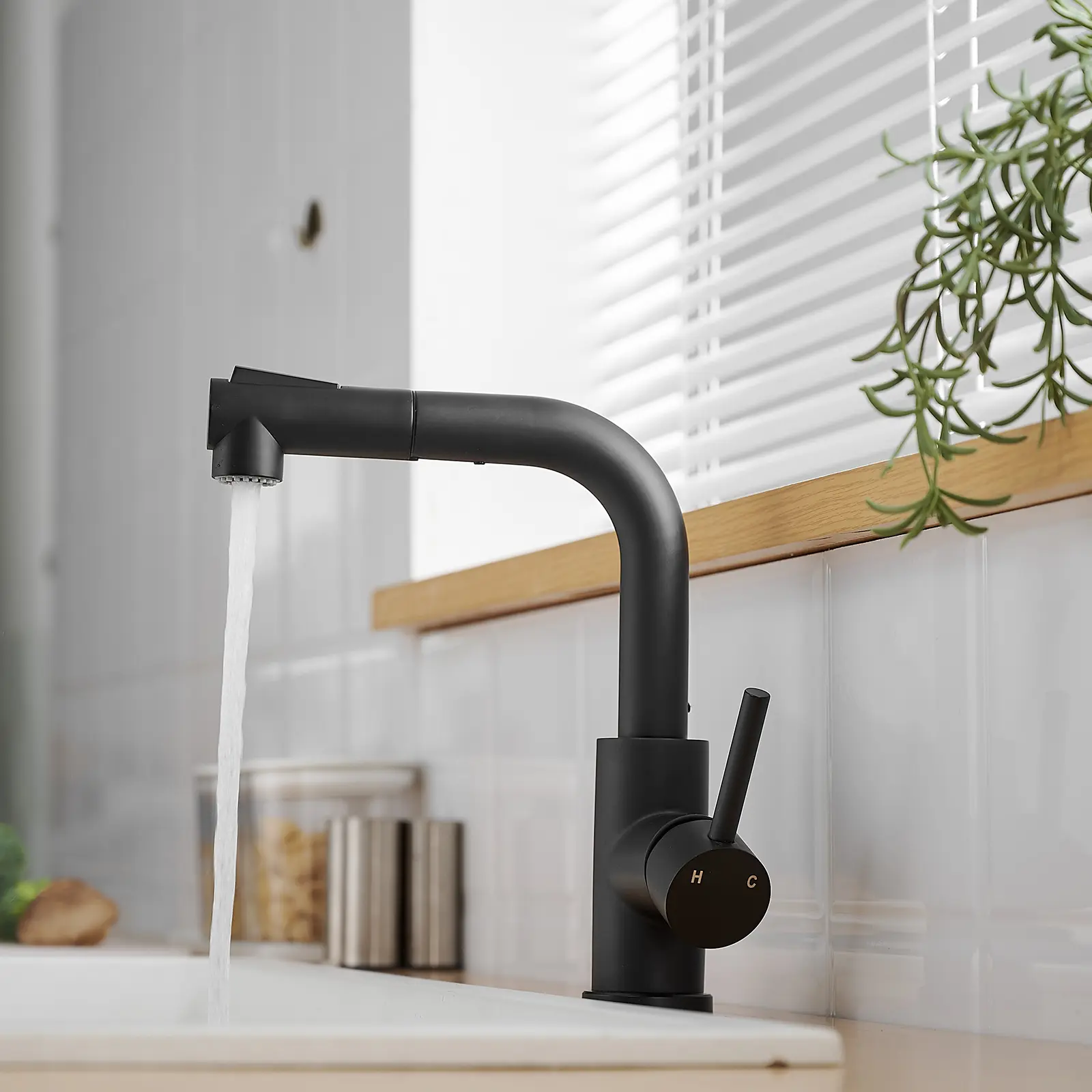 Pull Out Kitchen Sink Faucet with Sprayer, Single Handle 360° Swivel Bar Kitchen Faucet, Retractable Kitchen Prep Sink & Bathroom Sink Faucet with Flexible Hoses