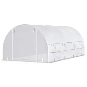 20' x 10' x 7' Walk-In Tunnel Greenhouse with Zippered Door & 8 Mesh Windows, Large Garden Green House Kit, Galvanized Steel Frame, White