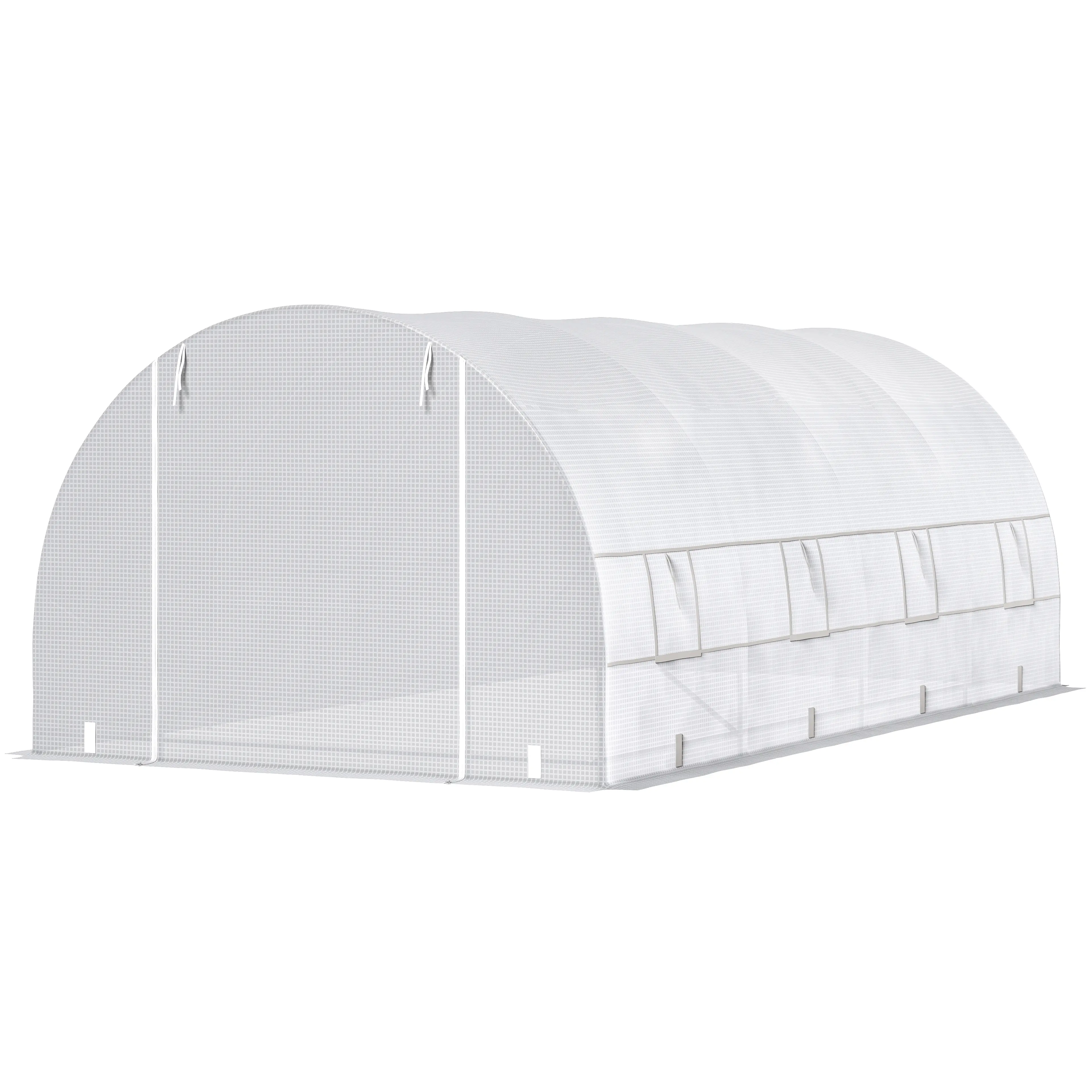 20' x 10' x 7' Walk-In Tunnel Greenhouse with Zippered Door & 8 Mesh Windows, Large Garden Green House Kit, Galvanized Steel Frame, White