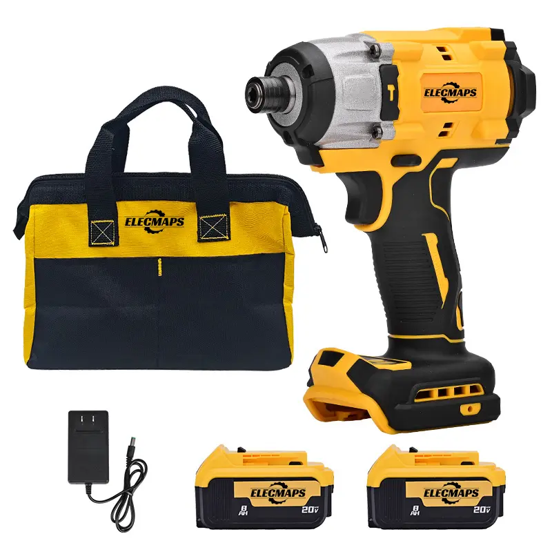 ELECMAPS electric screwdriver, compatible with 20V batteries, 1/4-inch chuck, 0–3500 RPM, equipped with an operation indicator light, brushless motor, available as bare unit or kit, ideal for home use and appliance repairs.