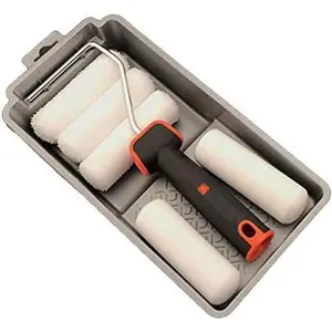 7 piece 4 paint roller kit includes acrylic polyester and foam covers deluxe plastic paint tray ergogrip frame with rubber handle