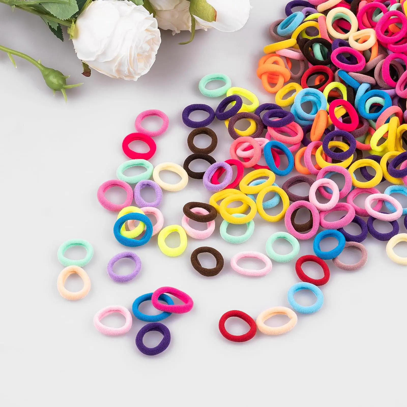 Vinisay 1.18 Inches Plain Slip-Free Colored Elastics Hairbands & Scrunchies, Multicolor Cotton Hair Ties for Kids, No Crease Finger Ponytail Holders, Free Gift with Automatic Purchase, Color Sent Randomly