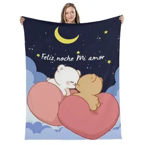 Bubu Dudu Cartoon Print Blanket Ultra Soft Flannel Cozy Warm All Season Versatile Bedroom Couch Sofa Picnic Camping Throw Decor Decorative Throw Perfect Birthday Gift Christmas Gift Valentine Day Gift for Kids Teens Girls Women Kawaii Style