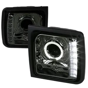 1997-2001 Jeep Cherokee Halo Projector Headlights w/ SMD LED Light Strip (Chrome Housing/Smoked Lens)