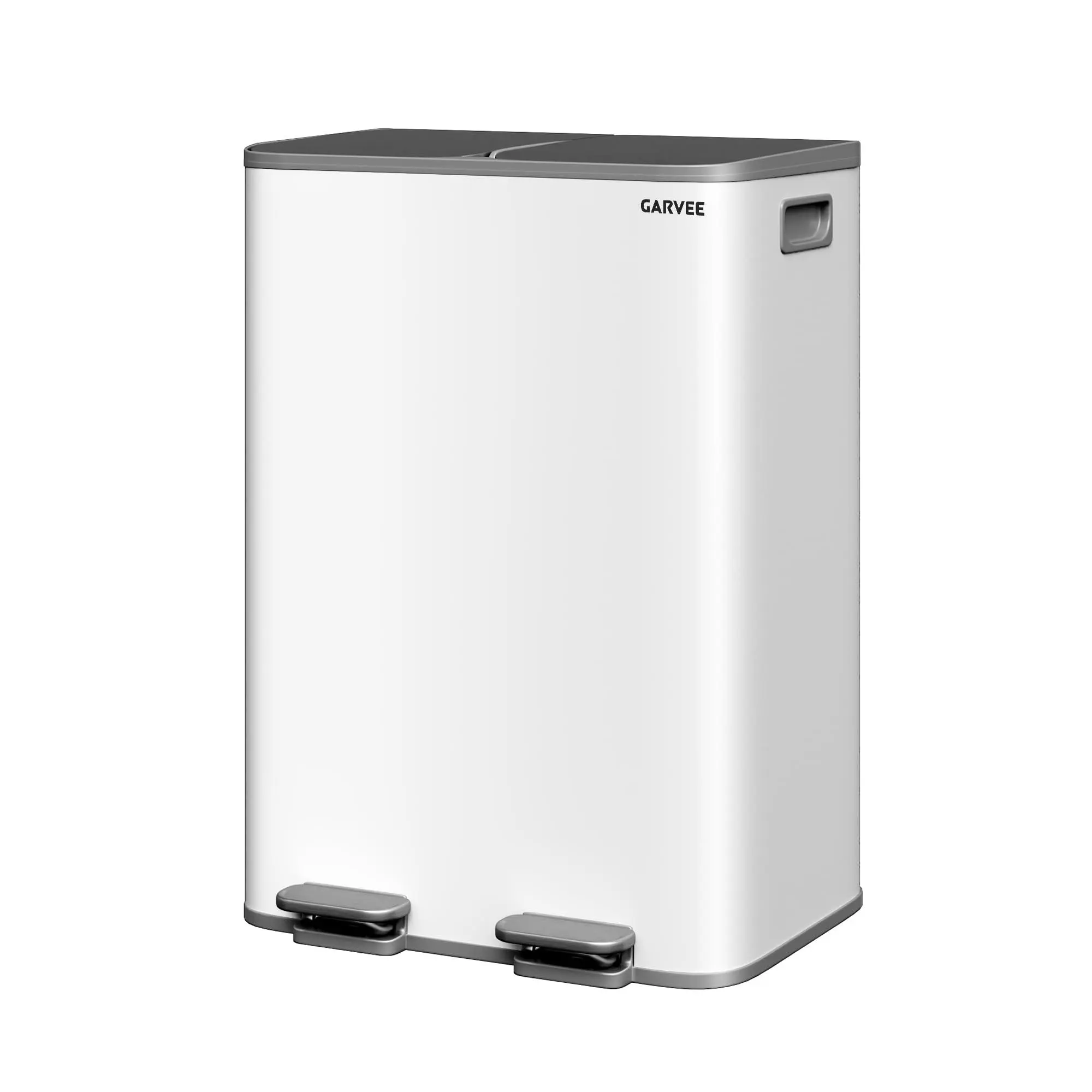GAOMON Stainless Steel Step-On Dual Compartment Trash Can, 2 x 8 Gal Grayish White Kitchen Garbage & Recycling Bin with Lids, Removable PP Inner Buckets, Liner Rim, Removable Buckets, Step-On Lid