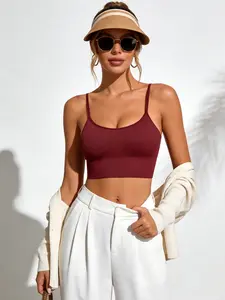 Women's Seamless Backless Top, Adjustable Straps, Medium Support, Casual Style, All Seasons, Comfortable Soft Fabric, Versatile Wear, Outdoor