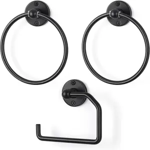 3-piece towel bar accessory set, towel ring, toilet paper holder, wall-mounted bathroom accessories, matte black