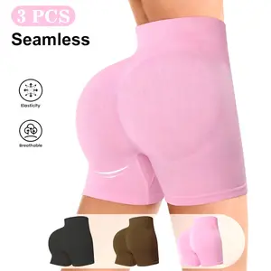 3 Piece Womens Workout Shorts Scrunch Butt Lifting Seamless High Waist Yoga Gym Shorts for Women