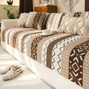 1PC Bohemian Style Casual Sofa Cover - Chenille Classic Geometric Pattern Slipcover, Non-Slip, Scratch-Resistant & Pet-Friendly, All-Season Living Room Couch Cover for 1/2/3/4 Seater Sofas, Machine Washable, Soft Sofa Protector