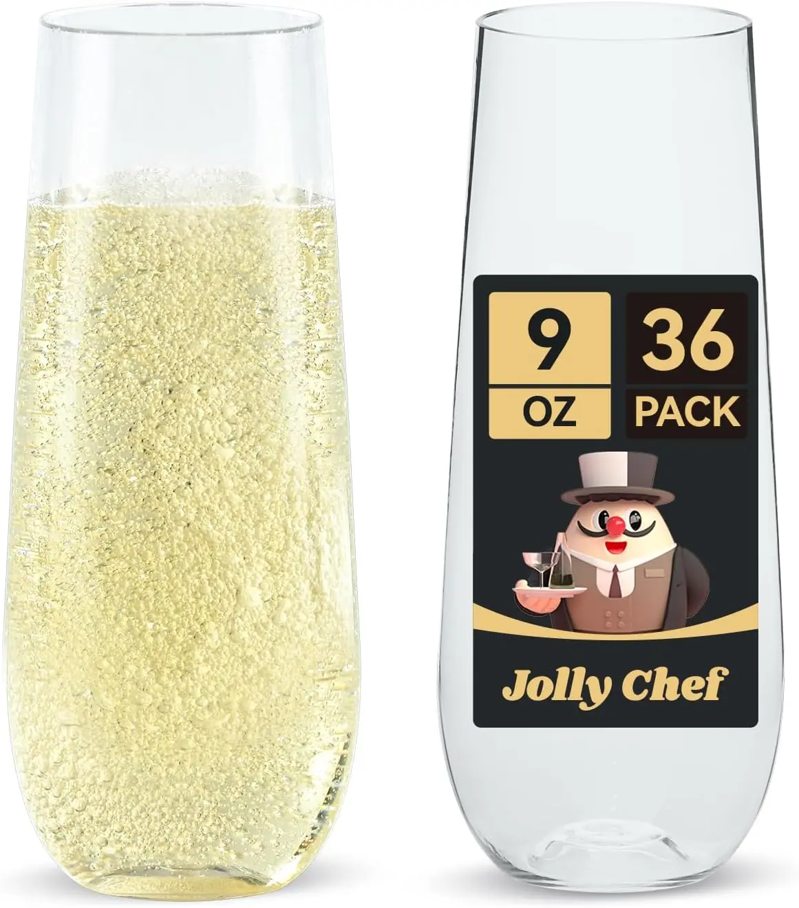36 Pack Stemless Plastic Champagne Flutes 9 oz, Crystal Clear Stemless Plastic Toasting Glasses, Clear Disposable Unbreakable Drinkware Ideal for Wedding, Birthday, Party 1