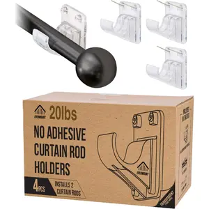 Heavy Duty No Adhesive Curtain Rod Holders with Wide Hook 5X Stronger Tension Curtain Rod Bracket Wall Mount with Pin Guide 4 Pack for 0.75 Inch Rods