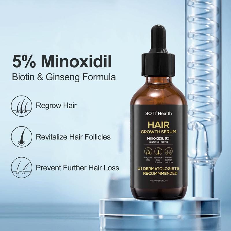 5% Minoxidil Hair Growth (3 months supply), Hair Loss Regrowth Serum 180ml.  Dermatologists Recommended. Ginseng and Biotin Extra Strength Formula