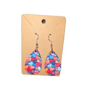3D Heart Teardrop Earrings Handmade with Sublimation on Wood, 1 x 1.6 Inches and 3mm Wide, Hypoallergenic, Rubber Backing Included