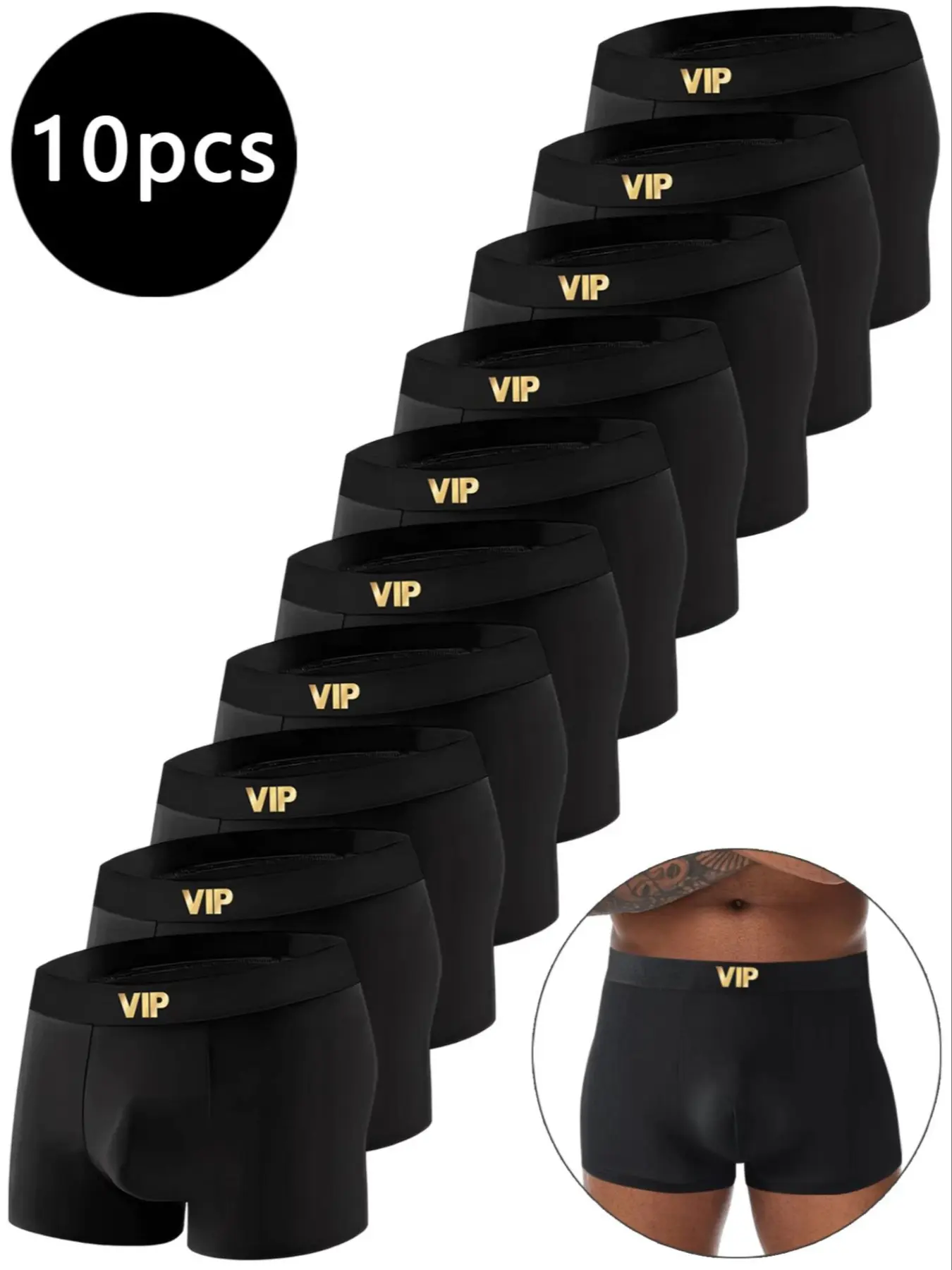 Men's Vip Print Stretchy Boxer Briefs Pure Underwear (10 Pack), All Season Briefs, Comfortable Casual Fitted Shorts for Daily Sports Training, Athletic Boxers Briefs