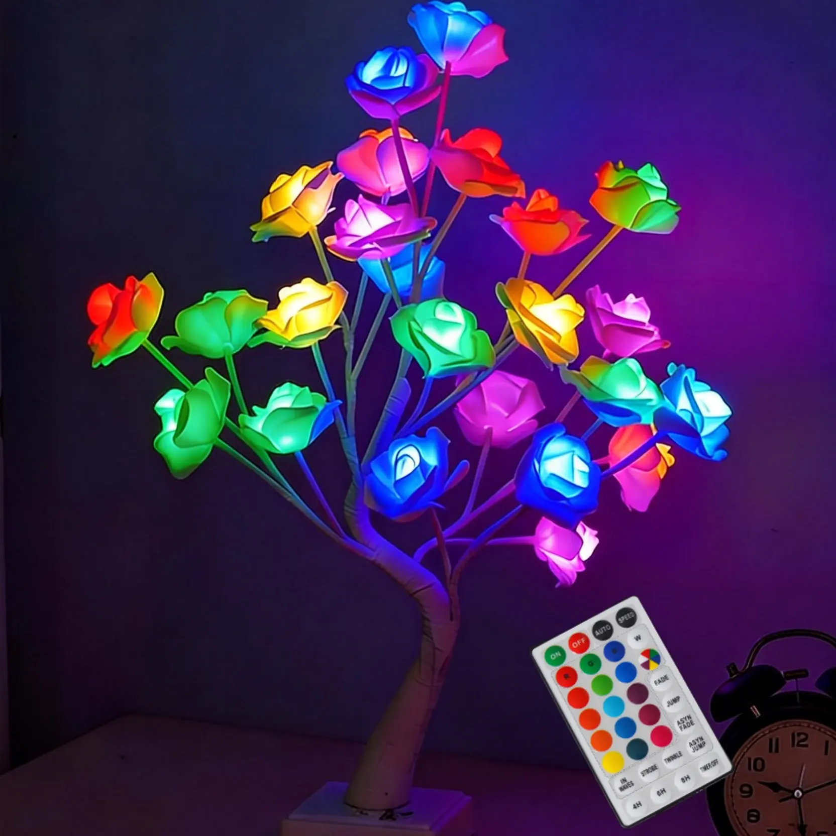 QOJOQ Rose Tree LED Table Lamp - Battery/USB Powered, Remote-Controlled, Color Changing Night Light, Stylish Lamps for Bedroom, Indoor Holiday Decoration, Valentine’s Day/Mother’s Day Gift