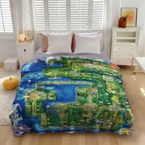Kanto Region World Map Decor  Blanket , Neon Home Decor Throw Blanket Bedroom Decor  ,Gift for Retro Gamers, Anime Decor, 90s Nostalgia ,Ideal Gift for Anime Fans