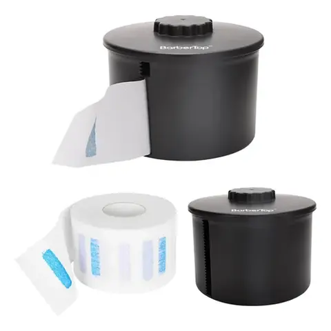 Barber Neck Strip Dispenser Set - Plastic Dustproof Holder with 100 Unscented Paper Strips, Easy-Pull Design, Heatless Haircare Equipment with Side Outlet for Salons, Convenient Neck Dryness & Hair Protection