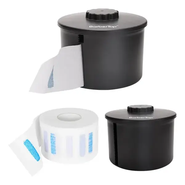 Barber Hairdressing Tool Set - 100-Piece Neck Band, Black Roll Holder, Dispenser, Storage Box, Barber Equipment, Heatless Hair Styling Accessory for Salons