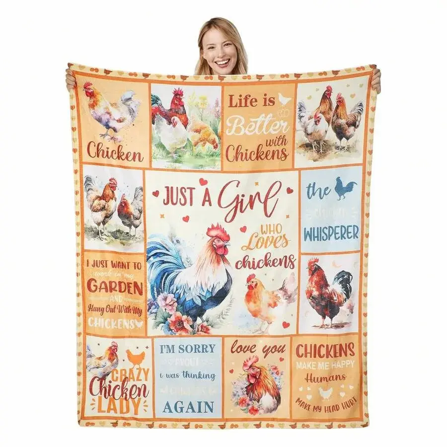 Crochet Christmas Vintage Funny-Themed Chicken Lovers Blanket, 50x60in Soft Durable All-Seasons Couch Throw, Women-Adults Birthday Gift for Binge Watching