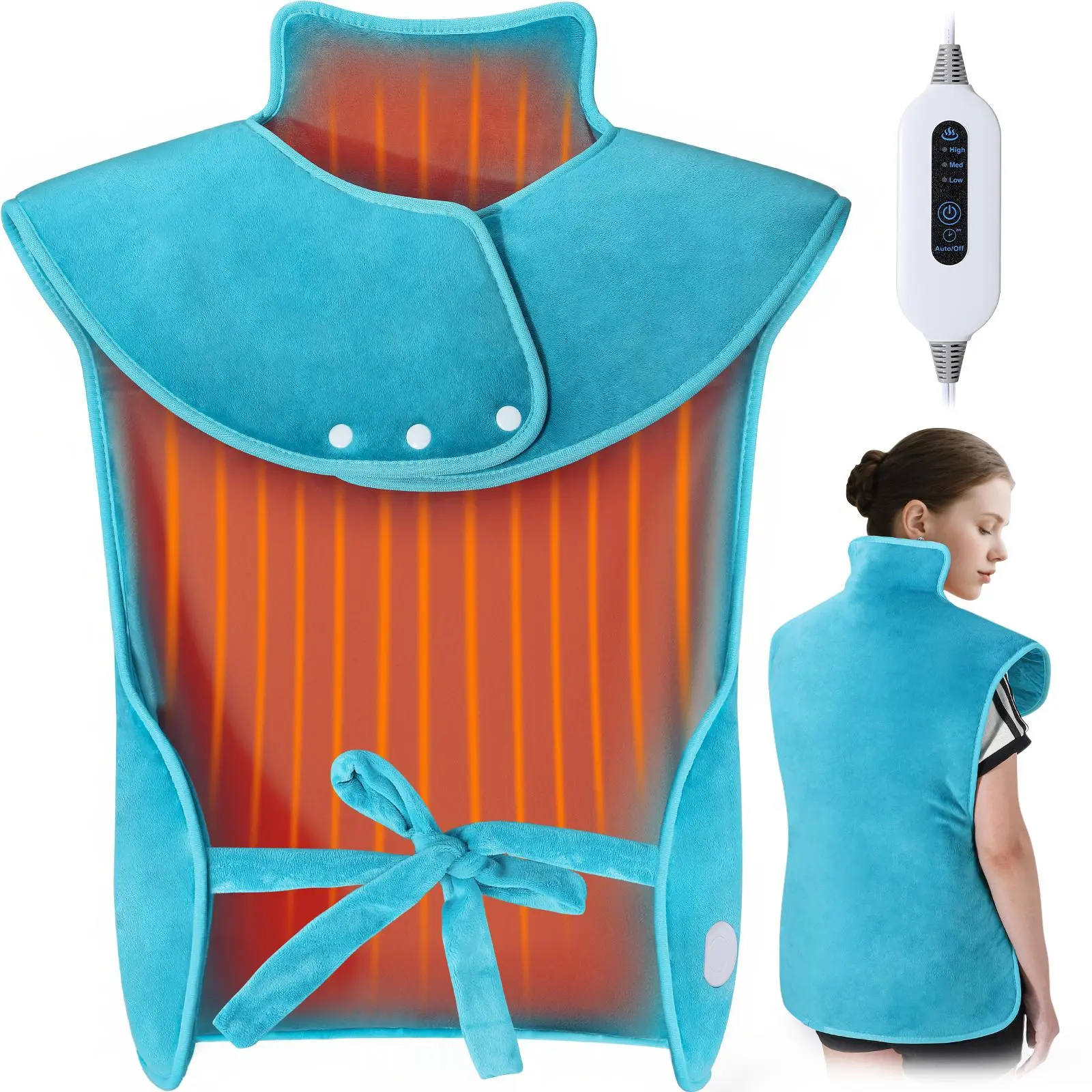 Ergonomic Heated Wrap Electric Back Pad - 3-Way Heating Levels, 2-Hour Timer Auto-Off, Fast-Heating for Back Pain Relief, Relax Neck/Shoulders, 24"x37" Holiday Gift for Parents
