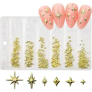 200Pcs Star Nail Charms for Nails Art 3D Gold Star Nail Charms Metallic Studs Rhinestones Stars Nail Jewelry Decorations Manicure Supplies Accessories for DIY Craft (G200)