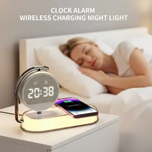 Multi-Functional Digital Alarm Clock Fast Charge, Night Light - Features a 3-Level Dimmable Night Light and a 15W Fast Charging Pad for Phones , the Ideal Bedside Companion for Any Room, a Bedside Alarm Clock for Heavy Sleepers#Mother's Day Gift Summervib