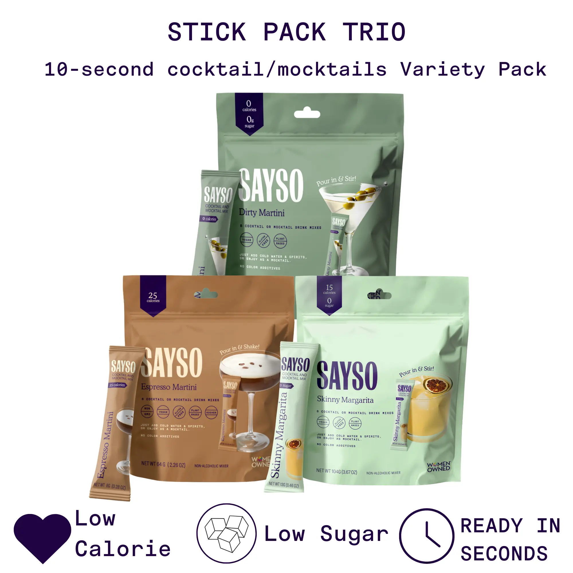 SAYSO Stick Pack Trio - 10-second Cocktail & Mocktail Mixes Variety ...