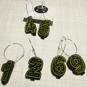 Black and Gold Birthday Candle Earrings - Fashion Accessory with Colorful Numbers, Hook Earrings, Lightweight Acrylic Material, Playful Design