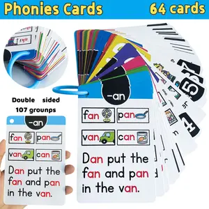 Natural Phonics Flash Cards, Vocabulary Flashcards, 64 Dual-Sided Cards, Waterproof, 107 Word Groups, English Pronunciation & Vocabulary Practice, Early Education Tool