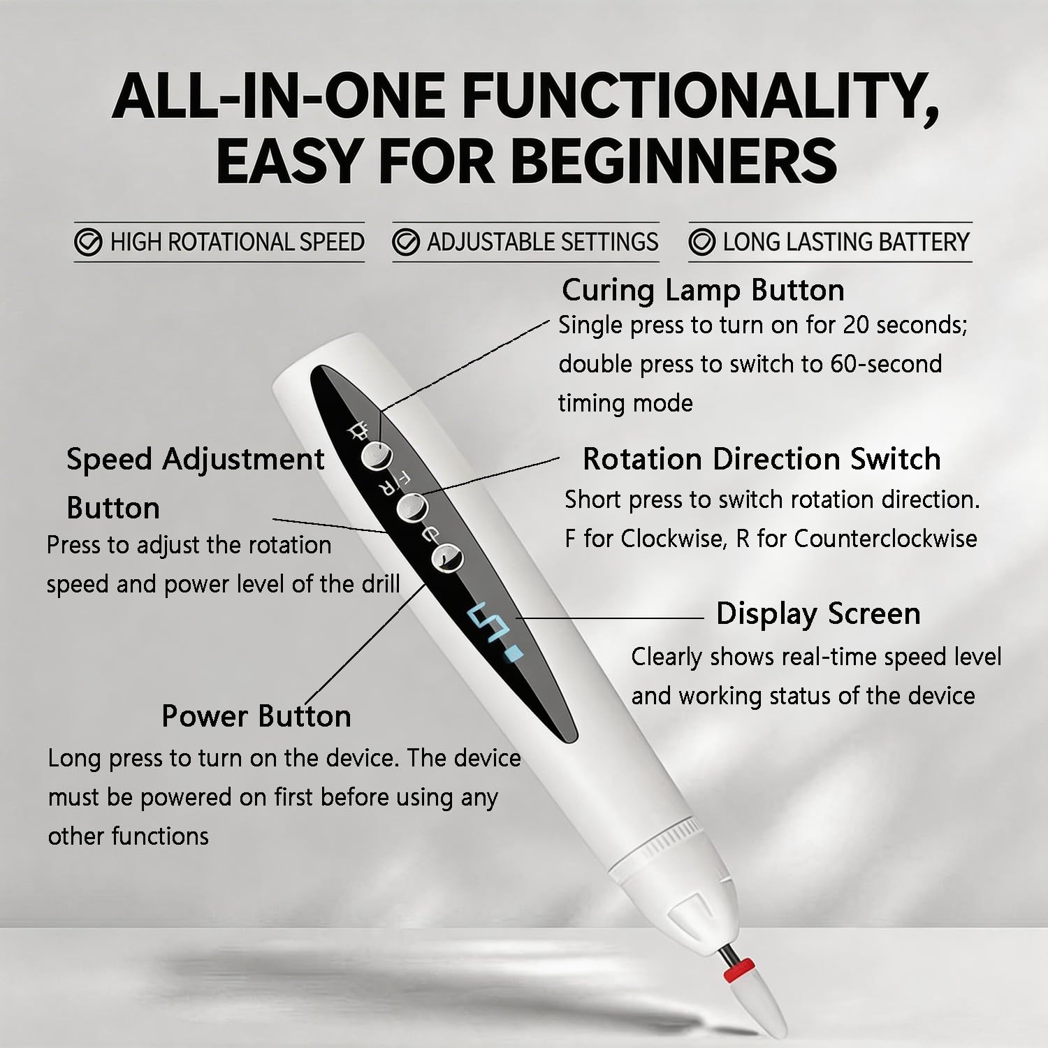 Rechargeable Nail Drill, Cordless Electric File for Fungus Nail Care | Thick Nail Maintenance, Smooth Nail Shaping & Buffing, Precise Cuticle Care, Gentle Daily Nail Grooming,
